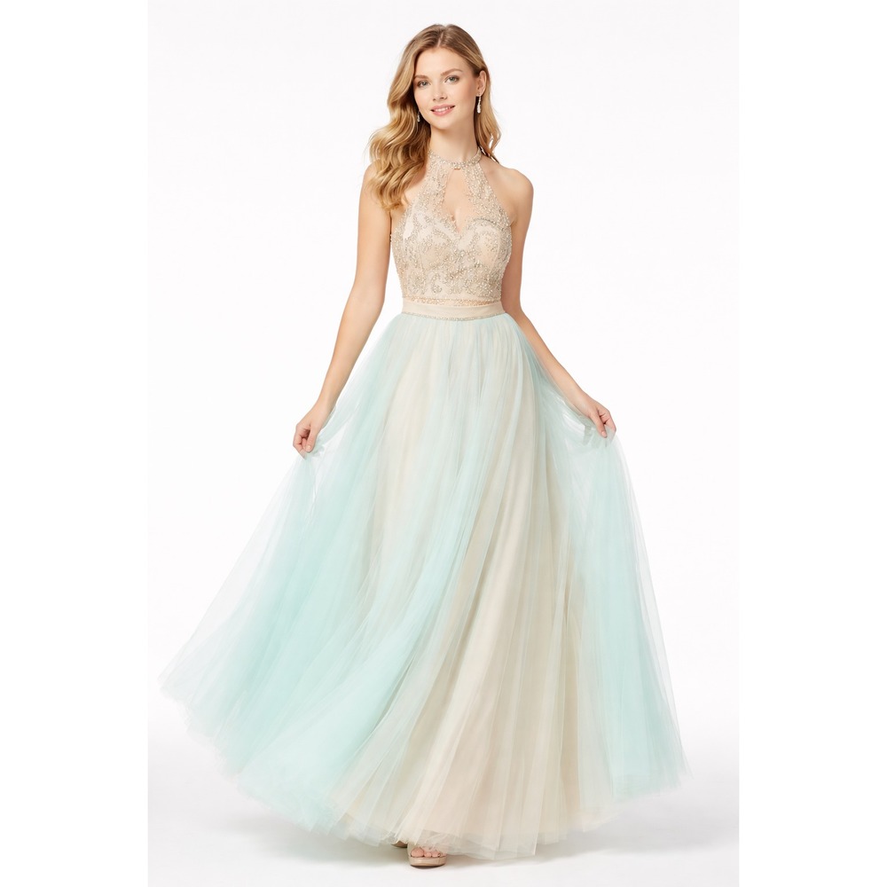 Say Yes to the Prom Juniors' 2-pc. Embellished Ball Gown Mint Size 7/8 Cropped